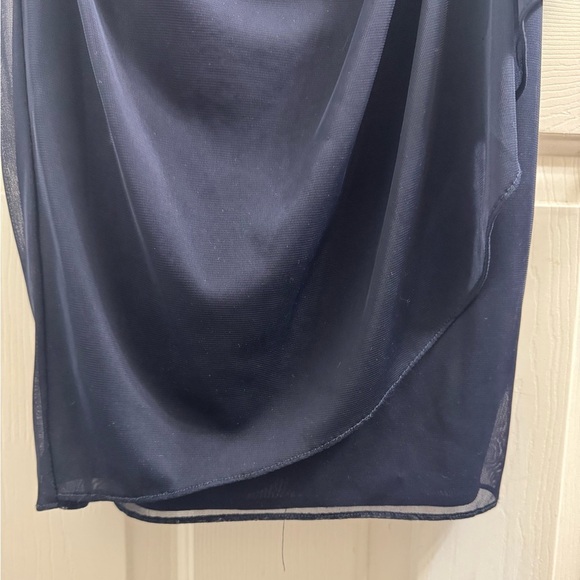 Xscape Navy Dress with Beaded Shoulders - Picture 2 of 13